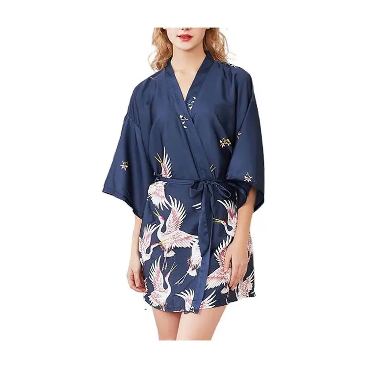 Women cheap full size adult silk satin two pcs set robe dress silk satin chemise nightie pajamas plus size sleepwear