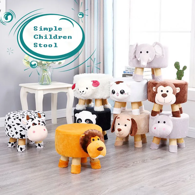 customization Wholesale Cute Pet Animal Shape Child Chair Wooden Stool Ottoman Children Footstool For Kid Living Room