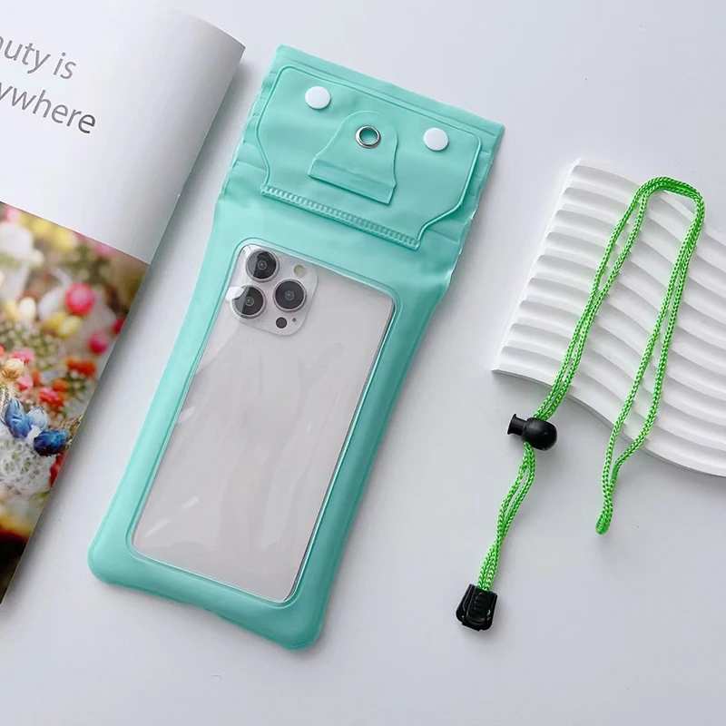 Airbag Design Magic Tape Touchscreen Triple Folding Neck Pouch swimming floating pvc waterproof phone bags with lanyard