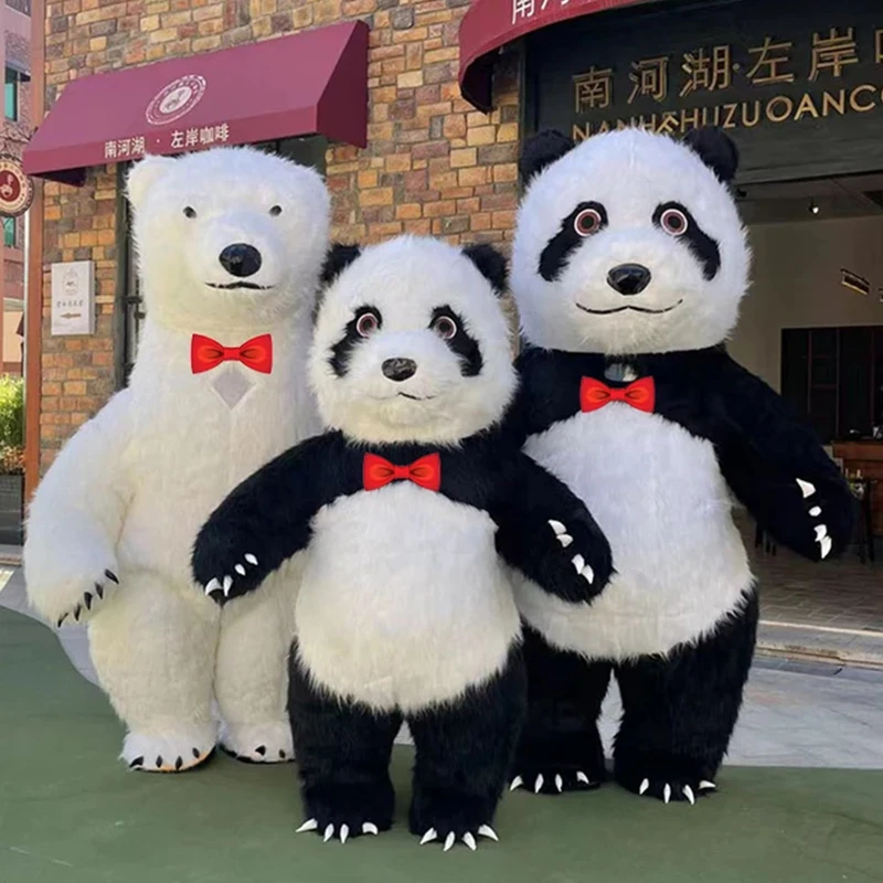 High Quality Plush Inflatable Fur Panda Cartoon Mascot Giant Inflatable Bear for sale advertising for decorations advertising