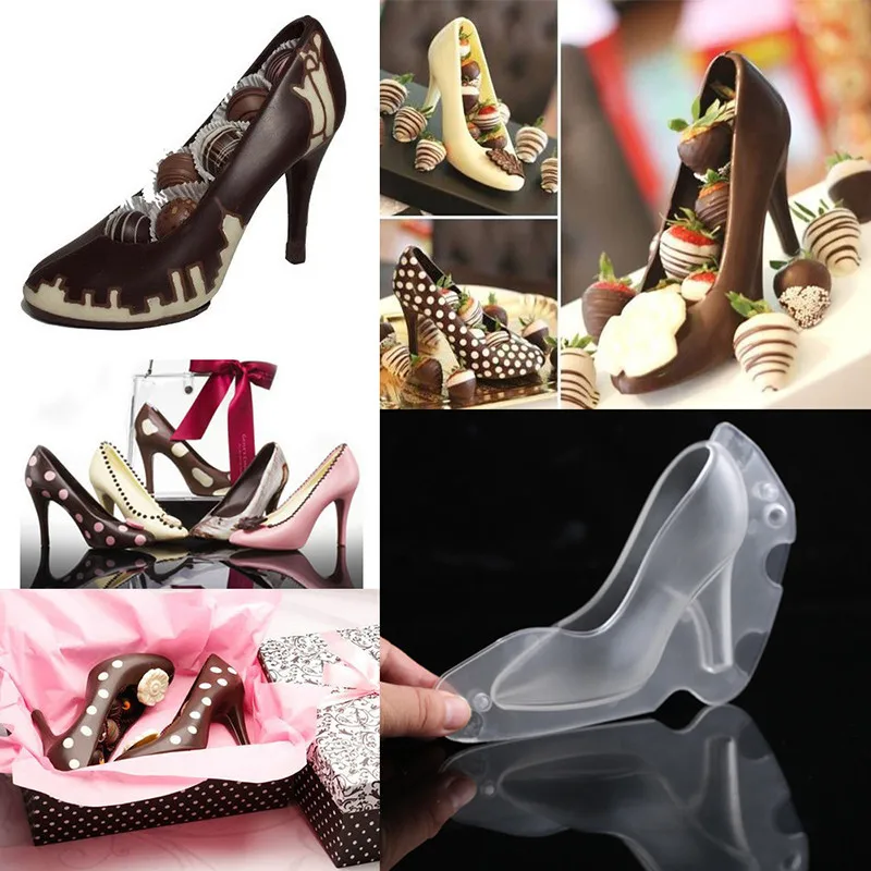 3D chocolate mold high heel shoes polycarbonate plastic chocolate mold for sugar craft wedding cake mold