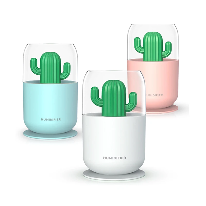 Bedroom Mute Coloful Lights Ultrasonic Cactus Desktop Nano Spray Mini USB Air Humidifier