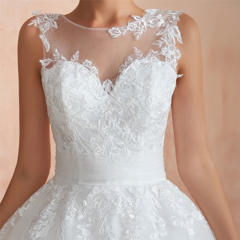 Custom Luxury White Lace Princess Long Women Tulle Applique Prom Party Wedding Dress