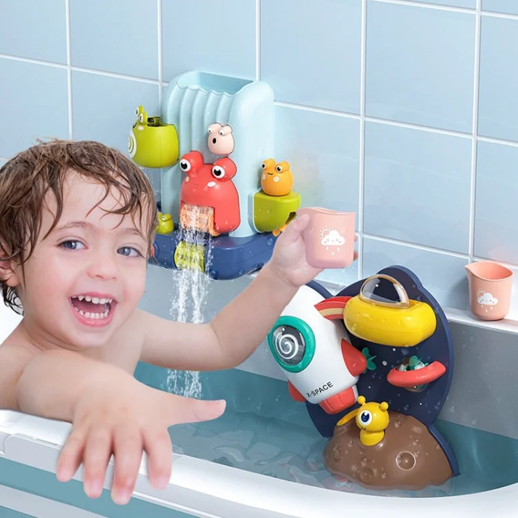 Kids Bath Tub Time Children Natural Shower Baby Waterproof Fountain Space Rocket Suction Bath Toys