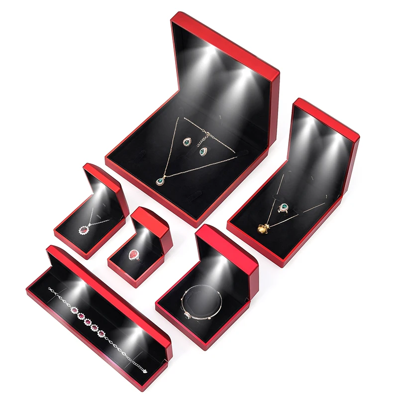 Zebo Custom wholesale 5 colors pendant jewellery ring boxes set led light jewelry box set