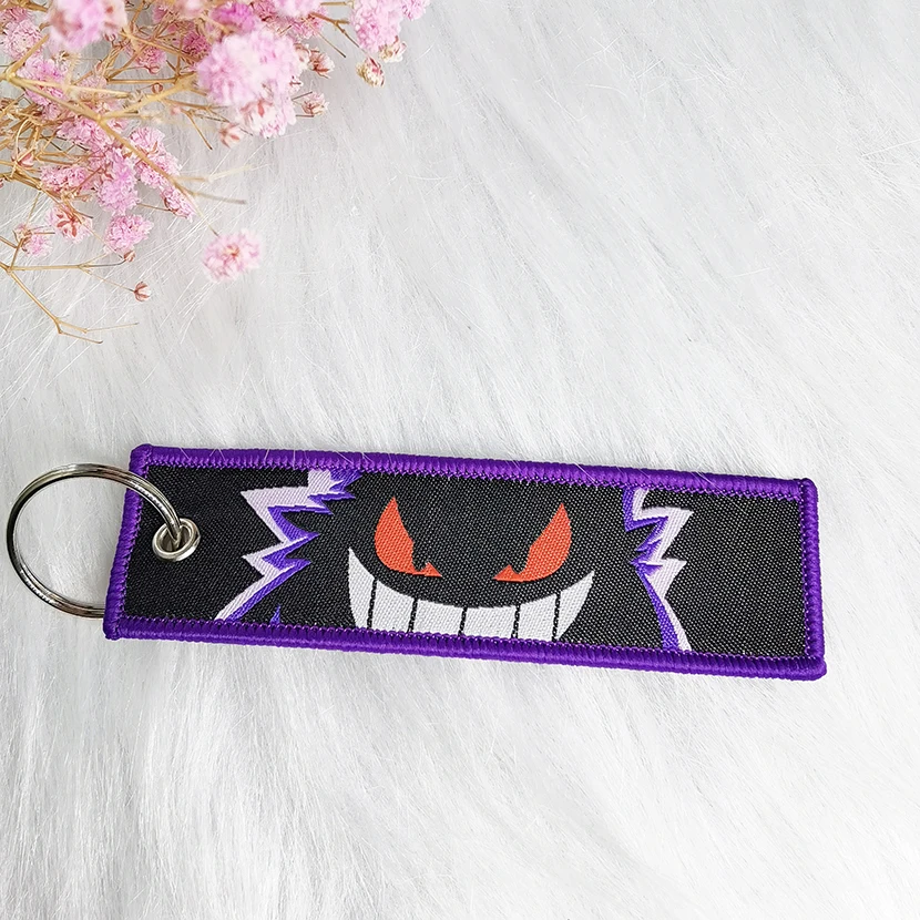 100 Designs Wholesale Anime Embroidery Keychain Tag Chainsaw Man Key Ring Jujutsu Kaisen Jet Tag Demon Slayer Tags keychain