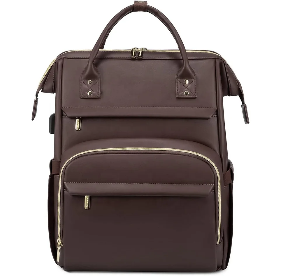 Haoen Custom Hot Sale Leather Laptop Brown Backpack for Women 15.6 Inch Computer Laptop Bag