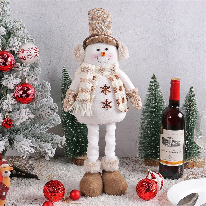 Manufacturer wholesale window scene decoration ornaments knitted elk snowman telescopic christmas doll