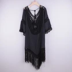 Young Models Tassel V Neck Half Sleeve Dress Bohemian Dresses Swimwear Coverup  2022 Swim Beach Cover Ups