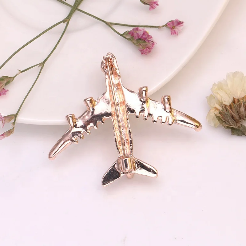Flight Attendant Uniform Novelty Airplane Rhinestone Fashion Brooches Pin, Silver Tone