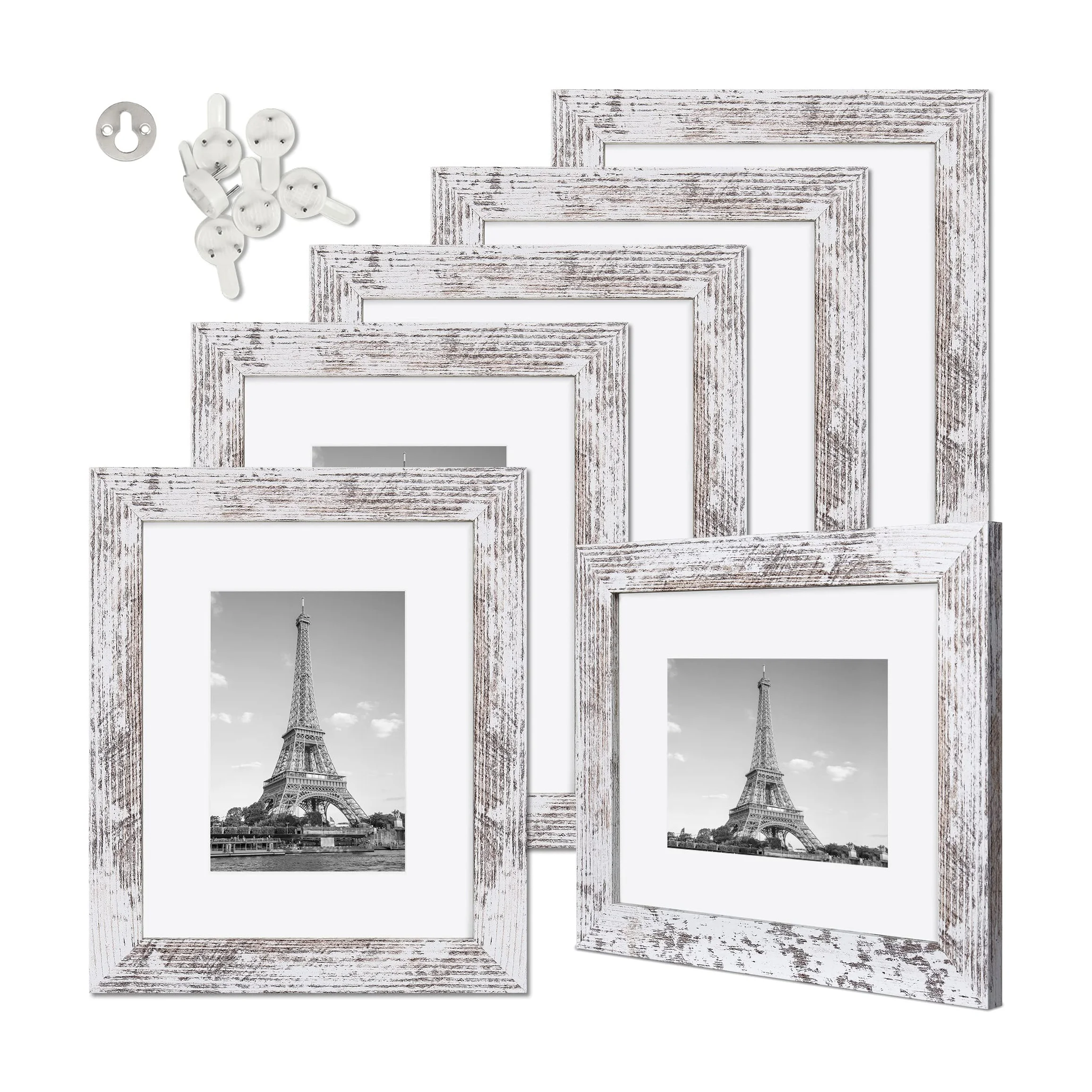 Оптовая продажа темная Белая настенная фоторамка 8x10 дюймов с настоящим стеклом и ковриком деревянная рамка для фото на стену или столешницу