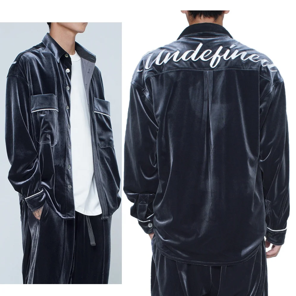 Wholesale Custom Men Embroidery Long Sleeve Casual Velvet Flannel Shirts Plaid