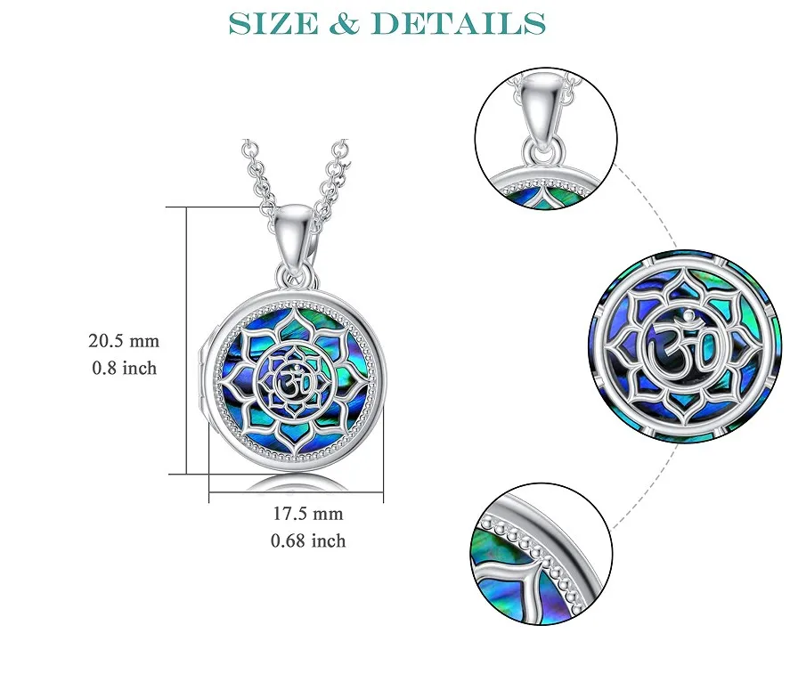 Wholesale High Quality 925 Sterling Silver Abalone Shell Lotus Photo Locket Pendant Necklace