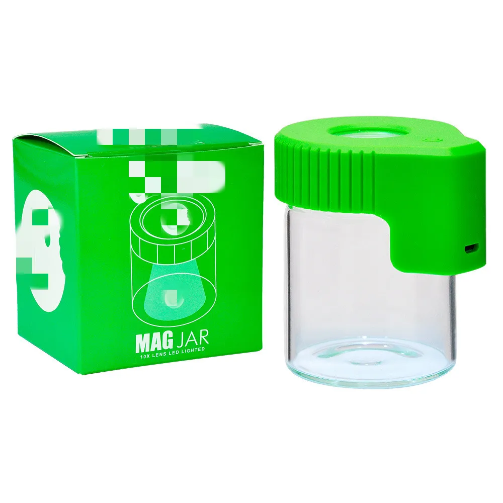 
Air Tight Glass Storage Bottle Smell Proof Magnifying Herb Container Weed Stash Jars Mag Jar with LED Light USB Charger 