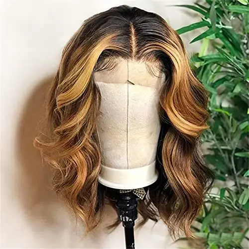 Highlight Lace Front Bob Wig with Bangs for Black Women Vietnam Hair Highlight Wig 13x6 Private Label Curly Wave Frontal Bob Wig