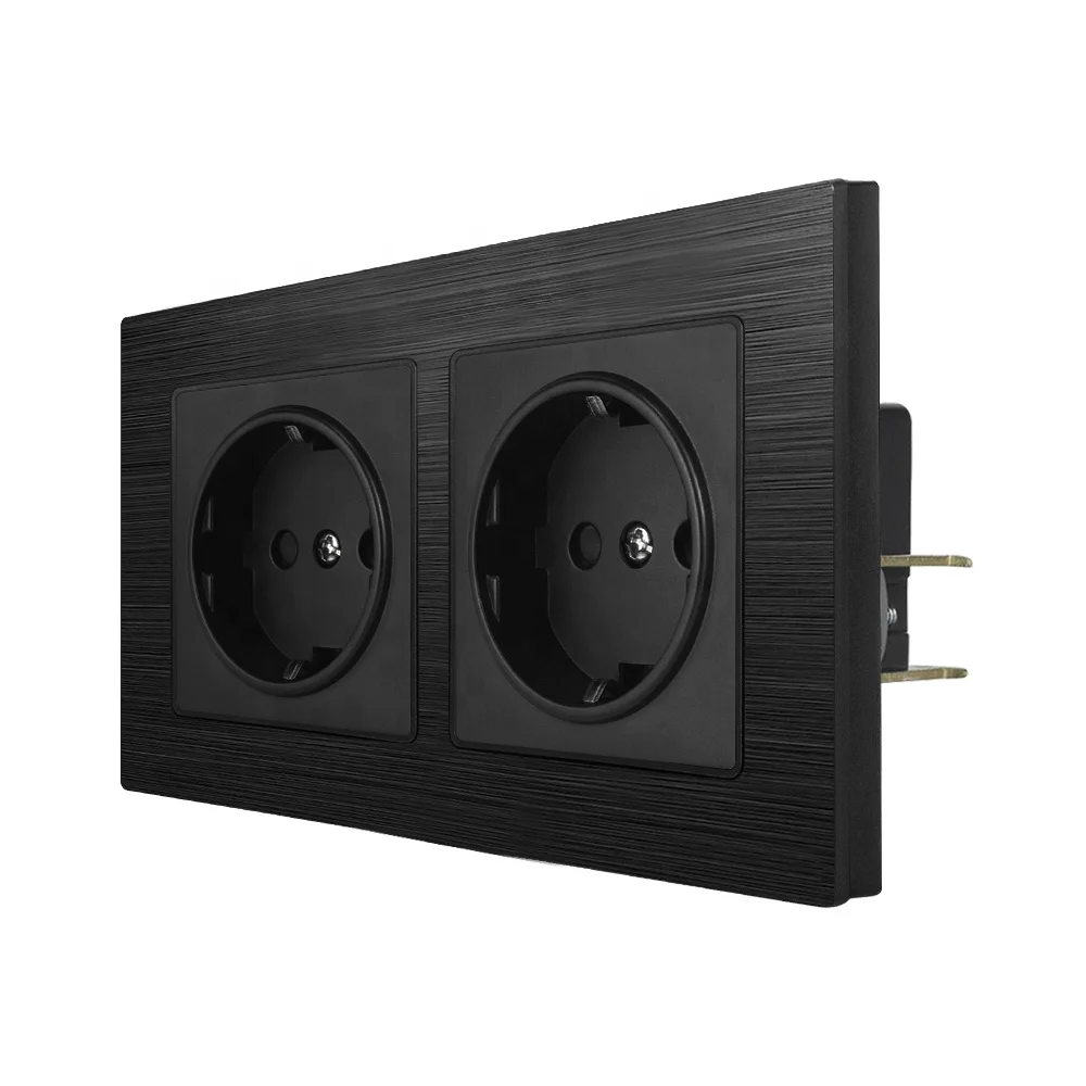 Double Socket Aluminum Frame Fully Panel With Germany steckdosen schwarz Eu Sockets