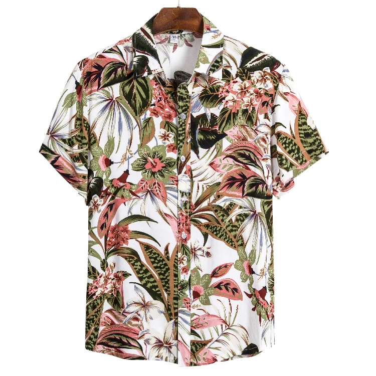 
High Quality 100% Cotton Mens Summer Shirt Turn-Down Collar Short Sleeve Floral Hawaiian Wholesale Shirts For Men 