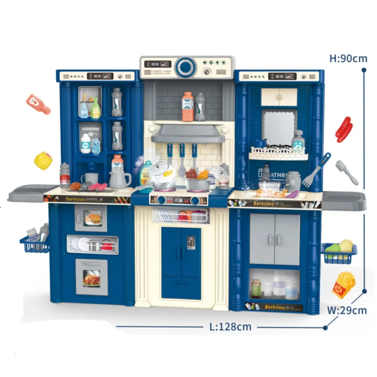 3 in 1 large size kids plastic toys play house set 142pcs barbecue kitchen and dresser combine
