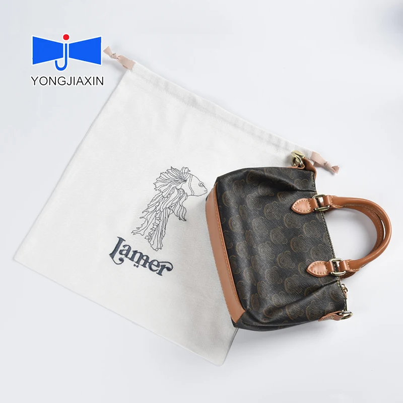 Wholesale Custom Logo Large Canvas Linen Drawstring Envelope Shoe Purse Dust Bags For Handbags Luxury Cotton Dust Packaging Bag