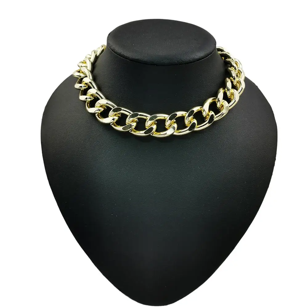 Exquisite Hip Hop Statement Cuban Chain Collar Necklace Gold Plated Chunky Metal Punk Choker For Female Party Jewelry Accessory