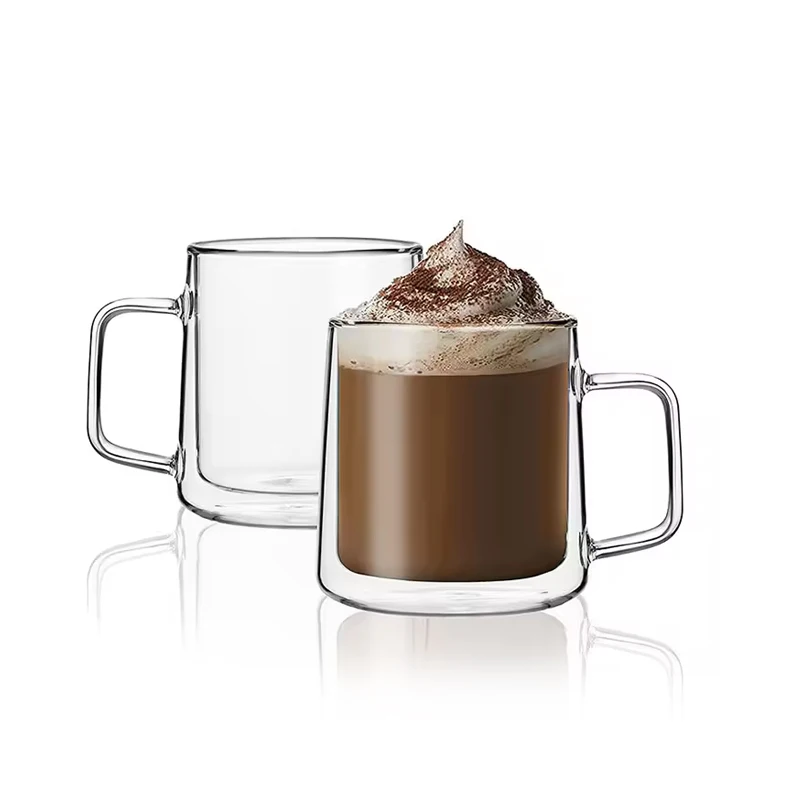 Double Wall Borosilicate Glass Jars and Cups Coffee Mugs  Insulated Glass Mugs with handle
