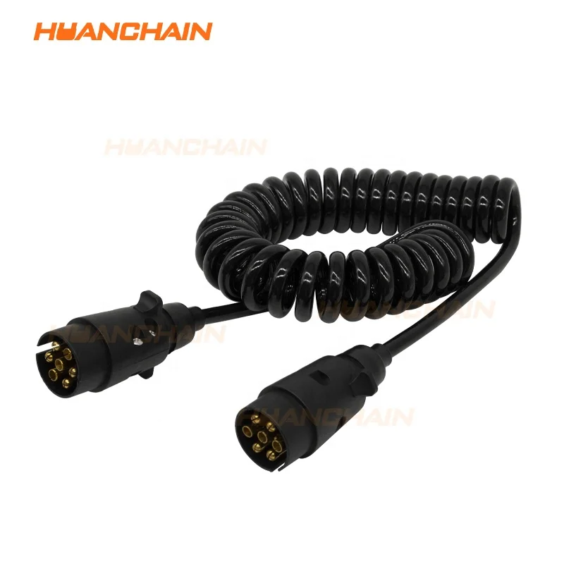 huanchain 7 way abs cord 7 way coiled trailer cord heavy duty electrical power cable for semi truck tractors