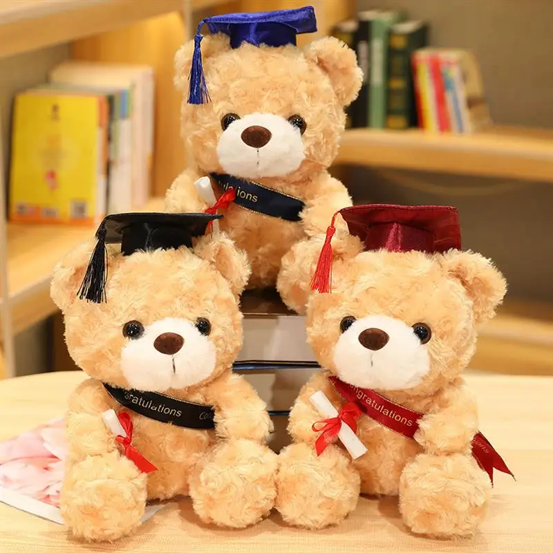 Small Size Doctor Bear Plush Toy Doll Graduation Commemorative Gift for Children Wearing  Hat