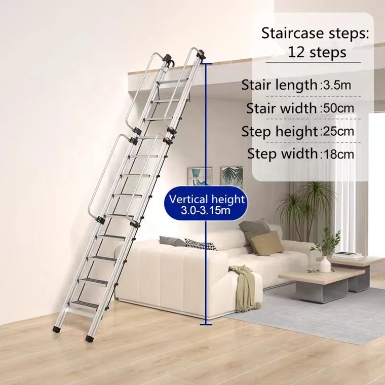 High quality wall mounted ladder ceiling aluminum folding ladder/folding attic stairs with handrail