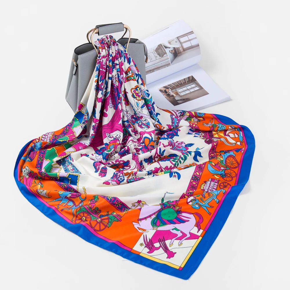 Wholesale 130cm large scarf shawl bandana fashion colorful tree print square women elegent silk hijab