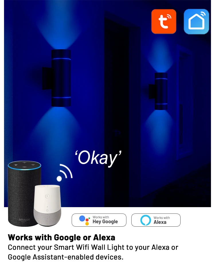 Waterproof IP65 wall lamp tuya wifi smart RGBWW color changing spotlights outdoor dimmable Exterior up down wall light