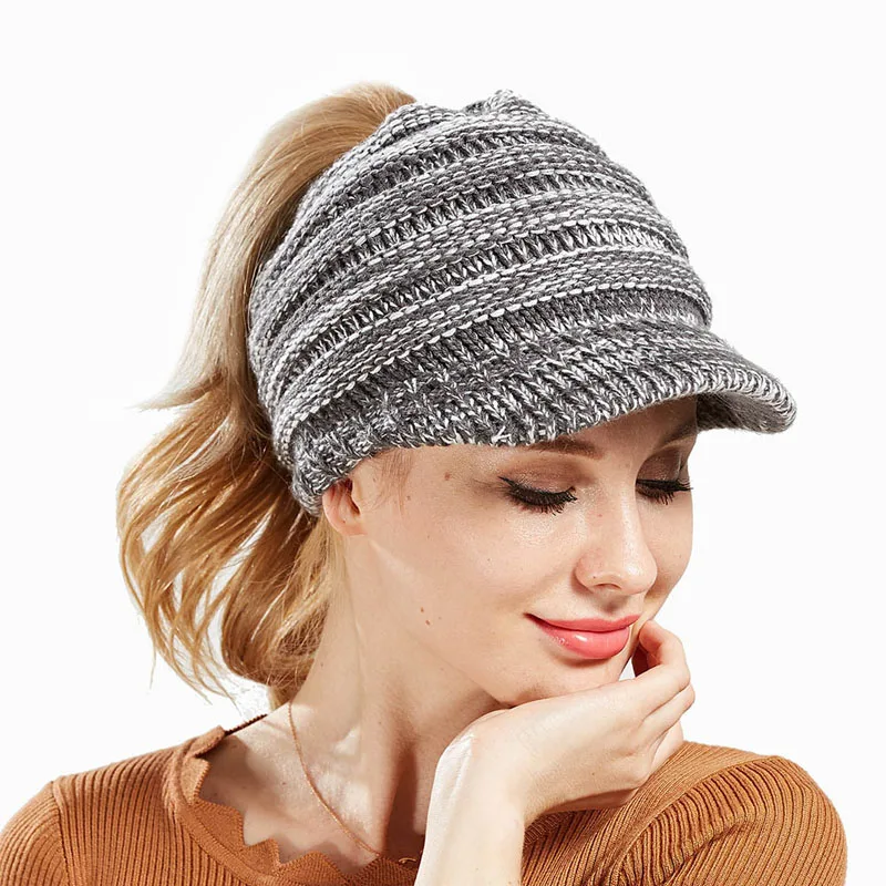 Wholesale Autumn Acrylic Knitted Beanie Visor Winter Hats For Women