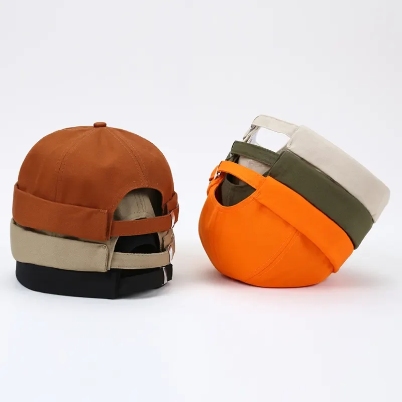 Retro visor brimless rolled cuff harbour skull docker melon cap no brim caps hats