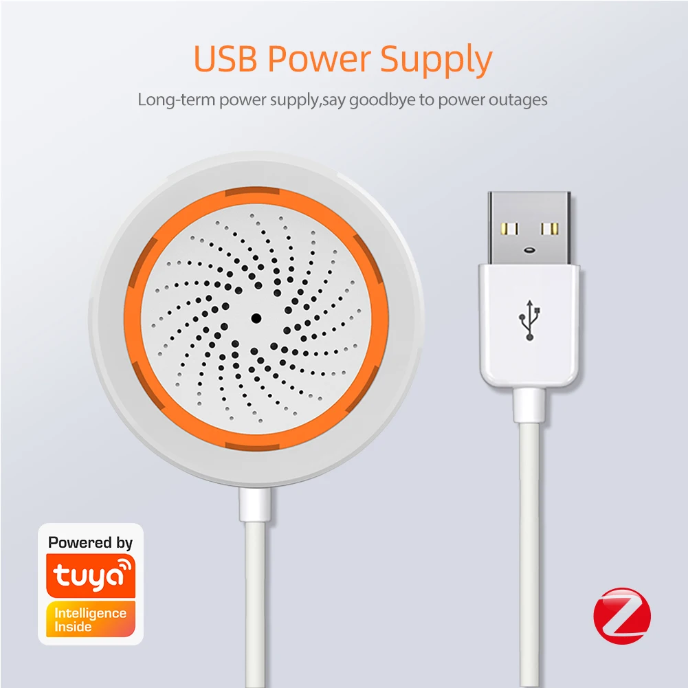 Smart Life USB Charger Wireless Sound Light Alarm Zigbee 3.0 Smart indoor Siren With Temperature And Humidity Sensor