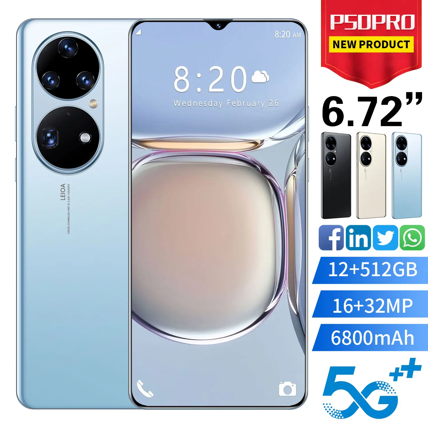 Hot Selling P50 PRO 12GB+512GB Dual SIM Low Price Unlocked Mobile Phones Smartphone Cheap Mobile Android 10.0 Cell Phones 5G