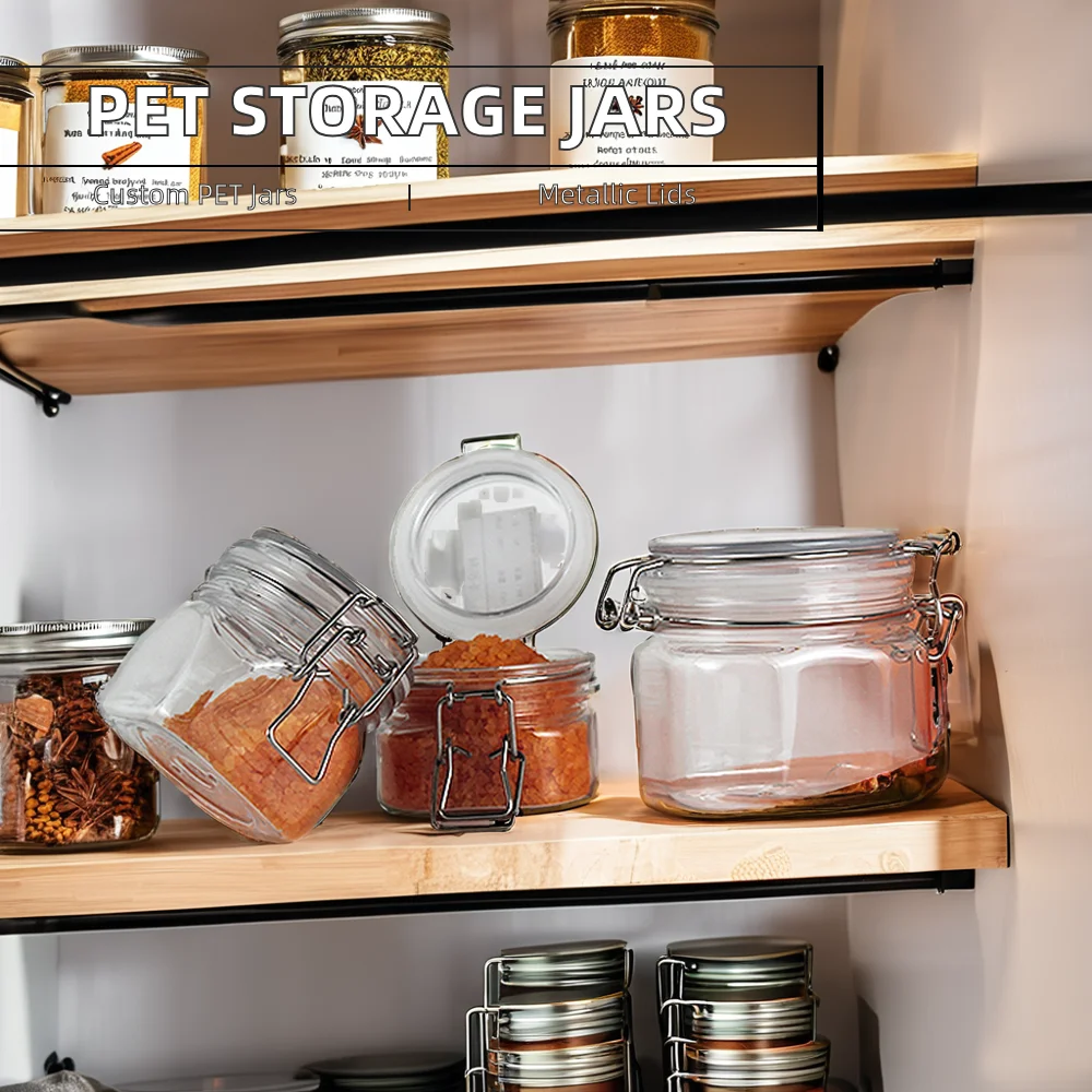 Customized 150ml 200ml 250ml 500ml PET Container Storage Jars Food Grade Plastic Tank with Transparent Metal Personal Care Cream