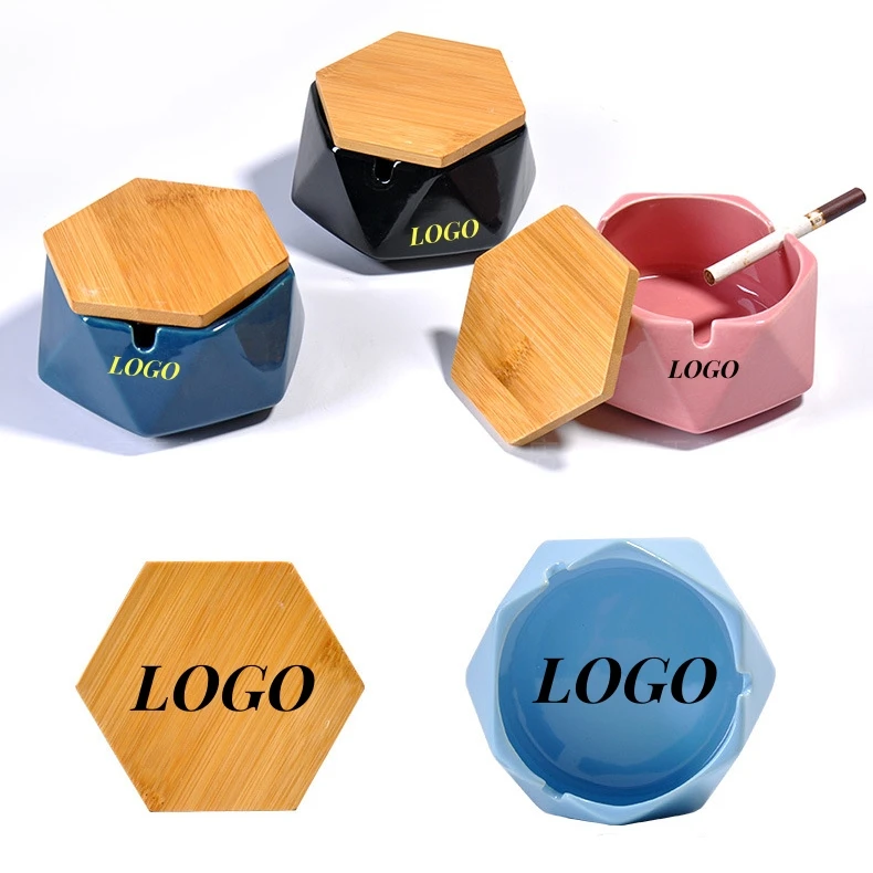 Custom Logo Printing luxury Porcelain Cigar Cigarette Ceramic Ashtray As Promotional Gifts With Lids