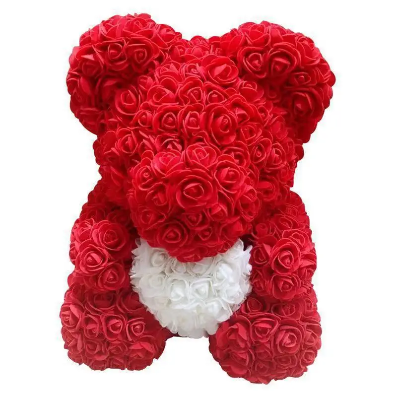 Custom 40cm bear diy foam roses tedy bear mothers day 2024 flower head artificial rose bear with box