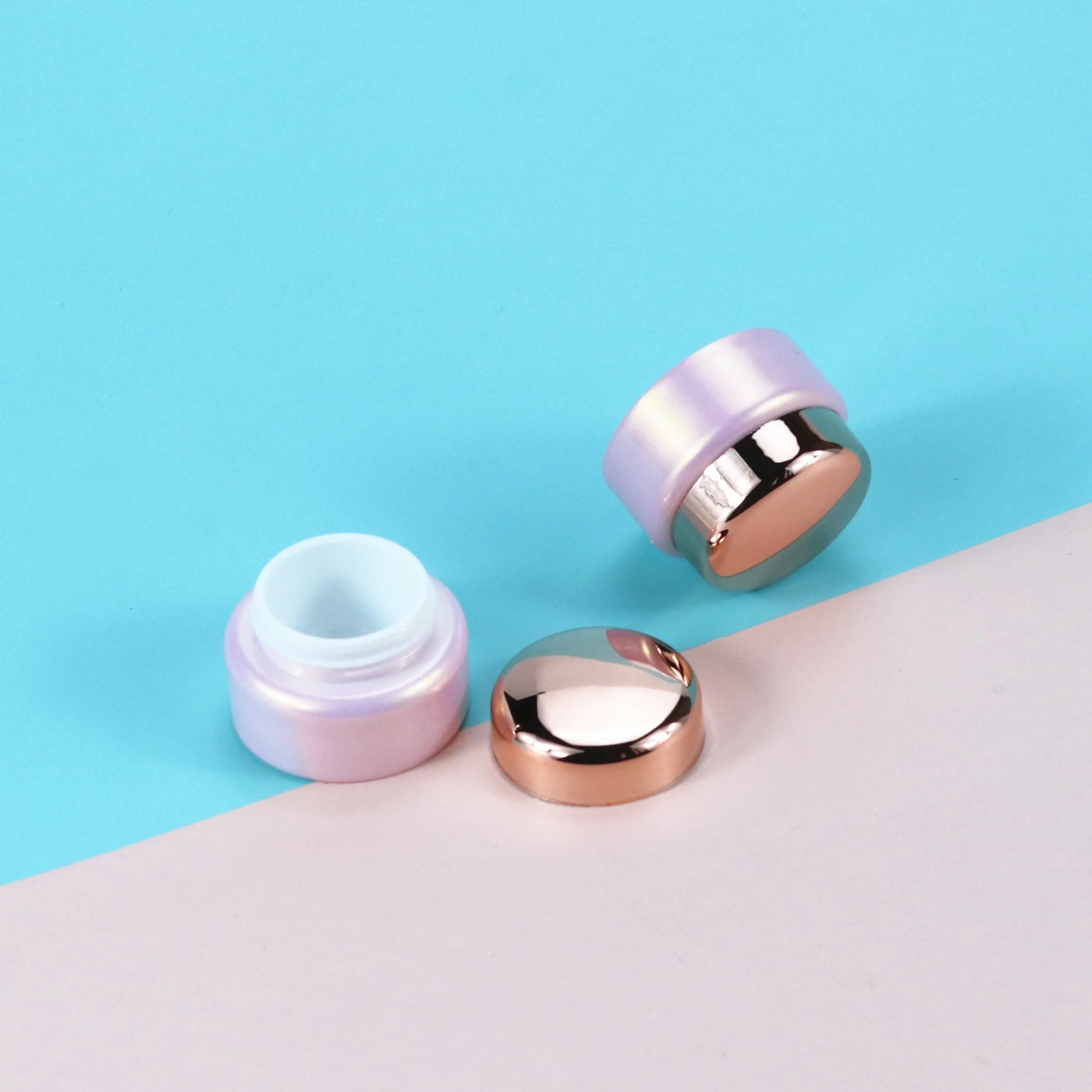 5g pink small plastic round nail polish pot jar sample cream jar with rose gold lid