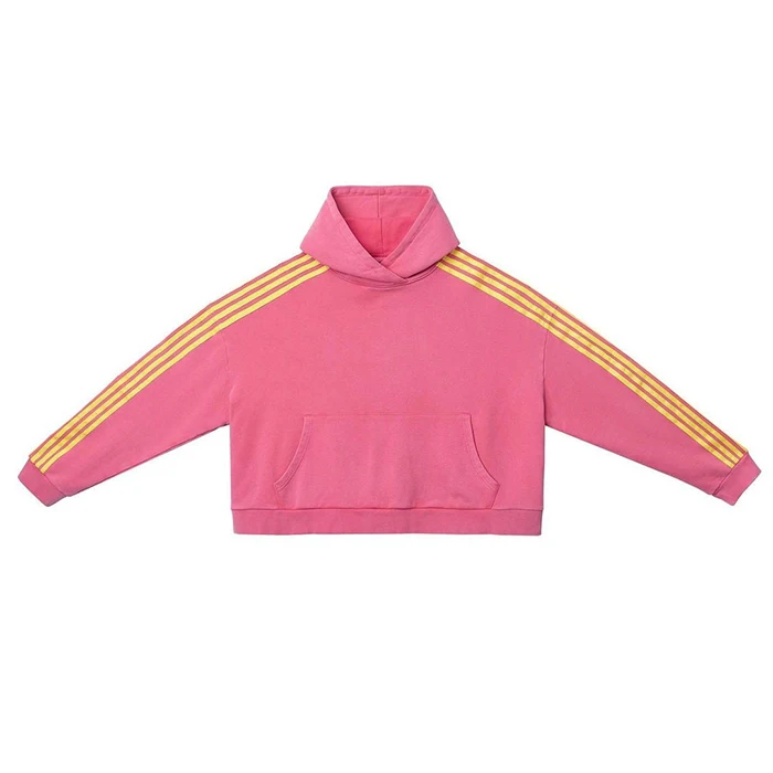 Huili Factory Hot Selling Winter 100% Cotton Thick Hoodie Men Custom Striped Tape Sleeve Streetwear Pink Hoodie