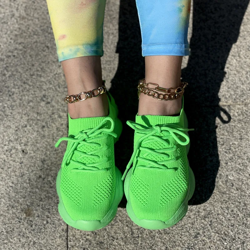 Fashion plus size lace Up breathable casual mesh flat ladies shoes comfortable candy solid color women sneakers