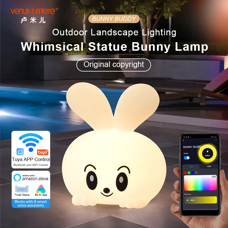 Cute Bunny Rabbit Lamp Smart App Control Multicolor Changing LED Bedroom Bedside Battery Powered Novelty Sleeping Night Light