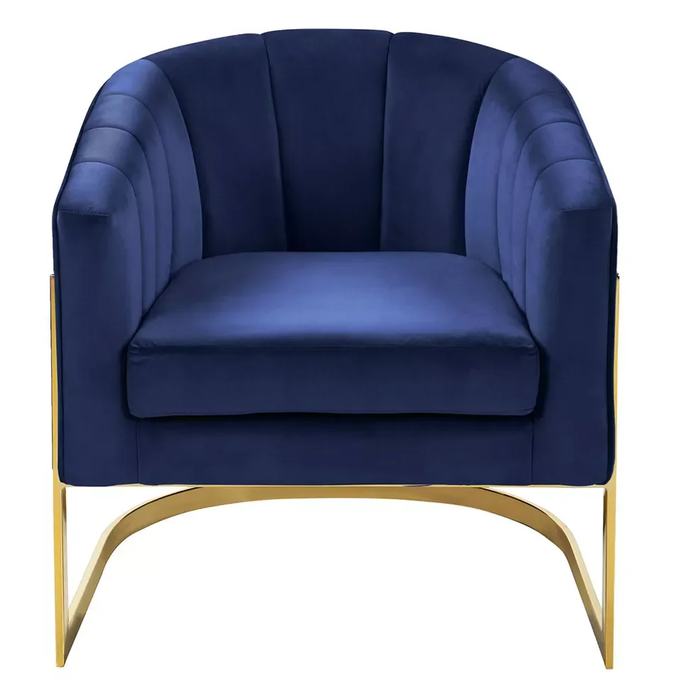 Velvet Royal Chair Accent Mid-Century Modern Single Lounge Chair with Metal Frame in Gold Finishing
