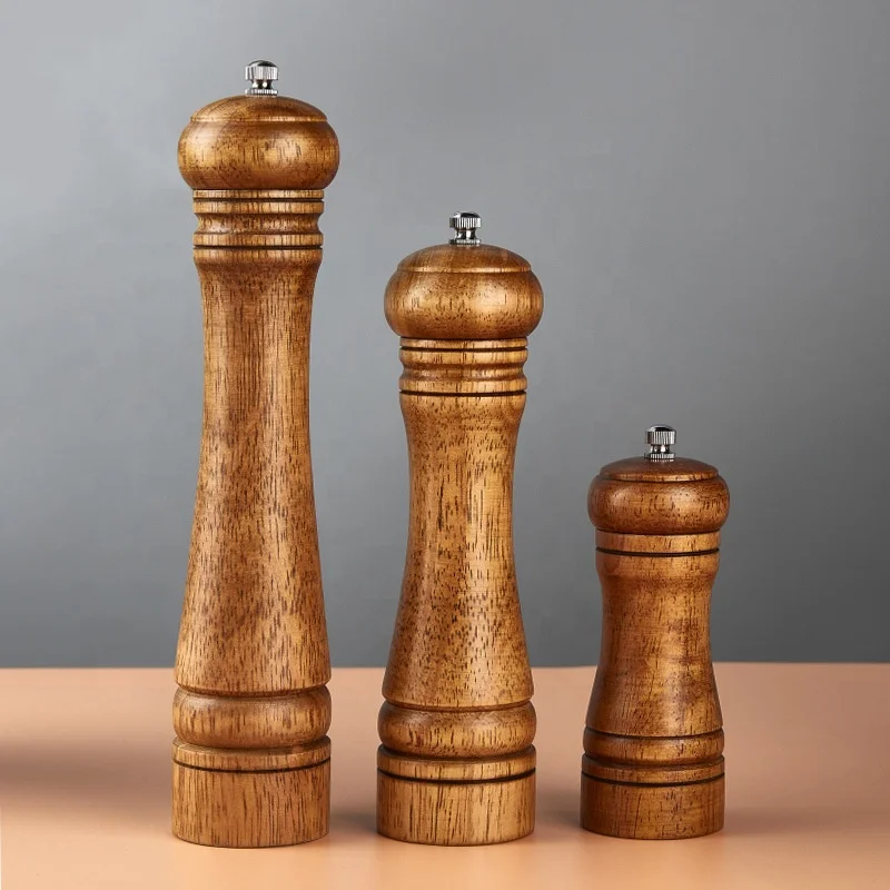 High Quality Set Of 3 Oak Acacia Wood Pepper Mill Wooden Salt And Pepper Grinder Set