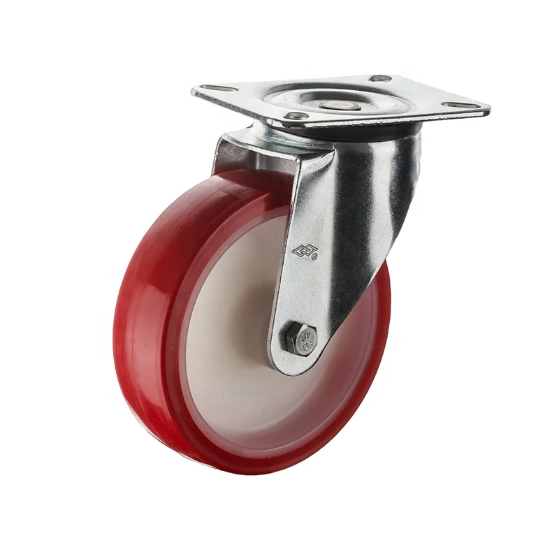5inch Top hole PU industrial caster with red PU wheel 150kgs medium heavy duty industry machine caster POLYURETHANE wheels