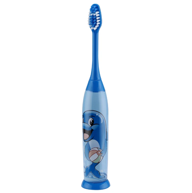 IPX7 Level Cartoon Decorated Slim Handle Soft Polished Bristle Vibrating Children Battery Powered Toothbrush