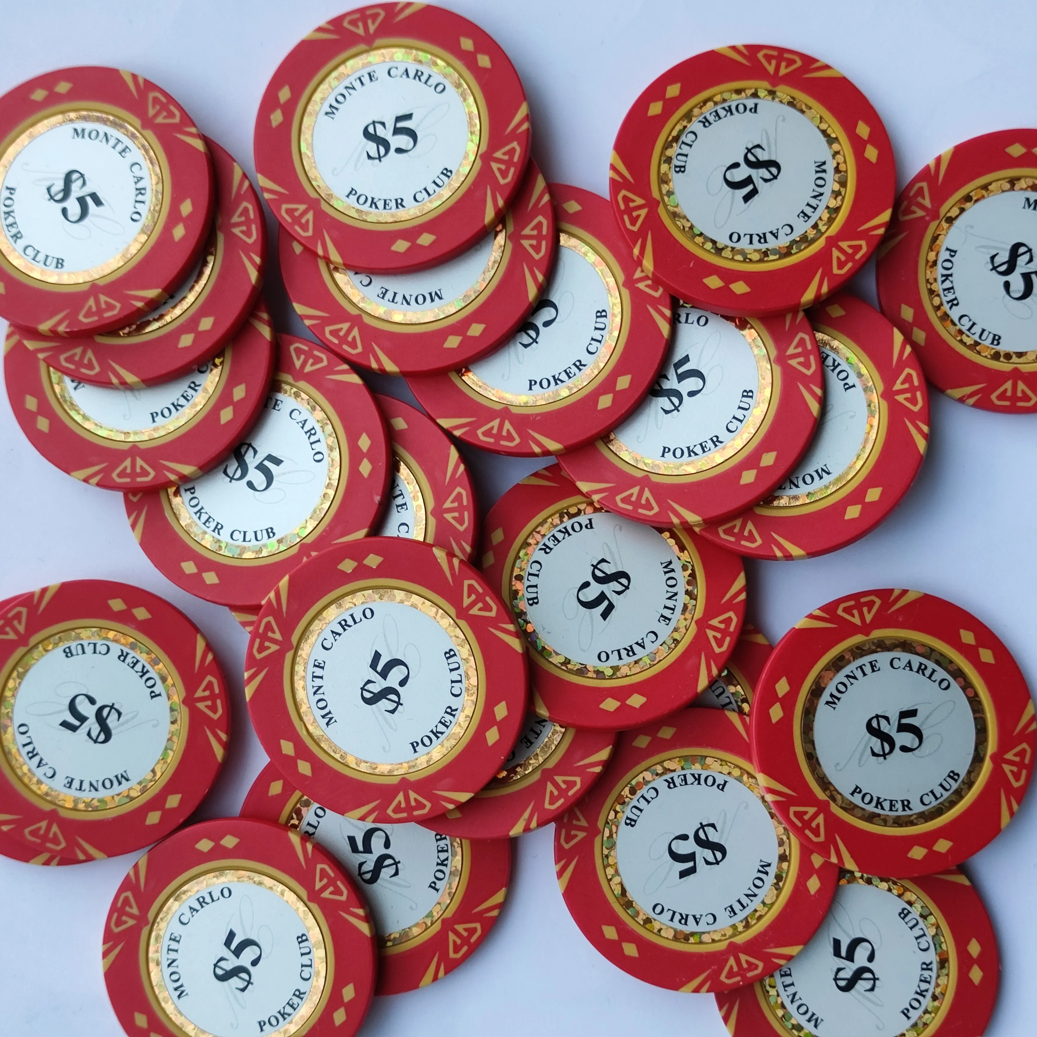 Custom Gold trim monte carlo stickers diamond  pattern poker chip for your casino