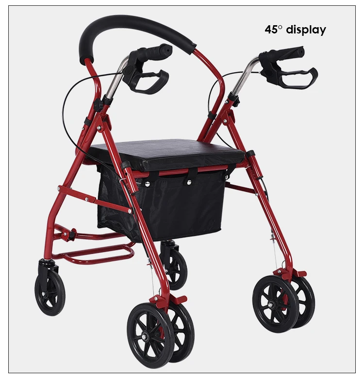 Mobility Aids Lightweight Four Wheel Folding Steel Rollator Walker with Seat For Disabled