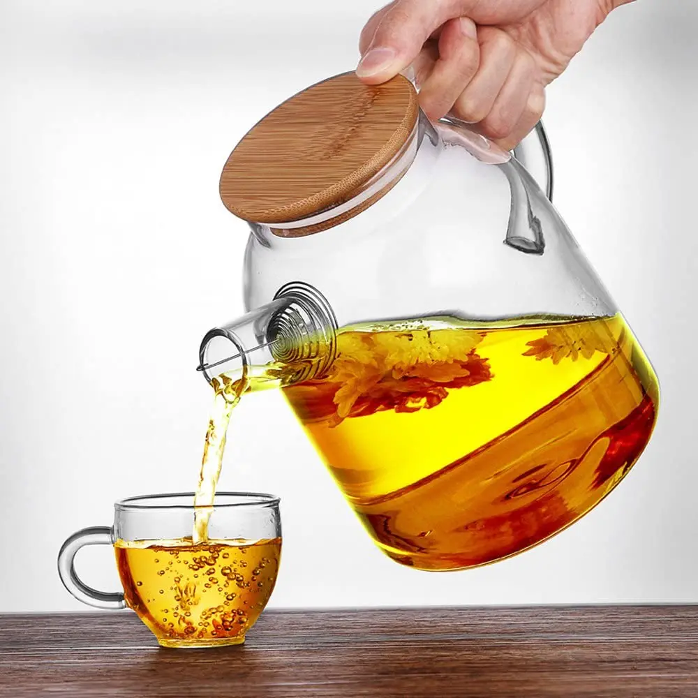 Factory wholesale heat resistant Blooming Glass Flower Teapot and tea cup set