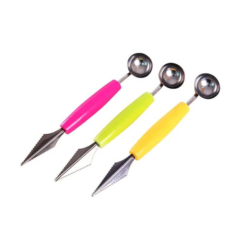 2 in 1 Dual-Head Fruit Baller Carving Knife Creative Ice Cream DIY Assorted Dishes Tool Watermelon Scoop Melon Digger Fruit Jar