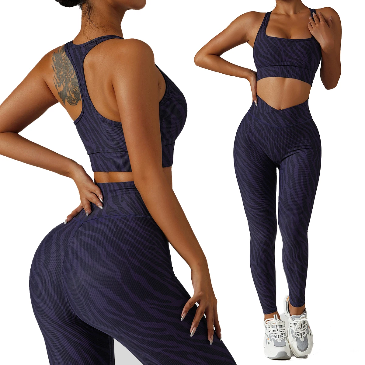 OEM High Quality Activewear Sets New Zebra Leopard Printing Gym Fitness Two Piece Sport Apparel Women Yoga Leggings Set 2022